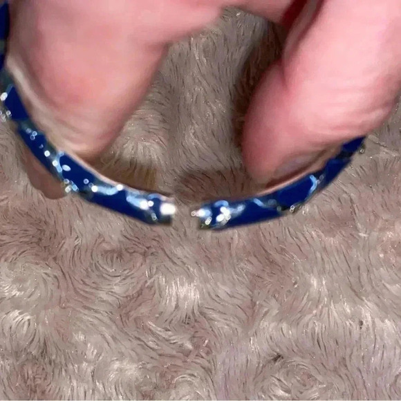 Sequin blue and sliver tone with faux crystal accents hinged bangle bracelet - Picture 3 of 10